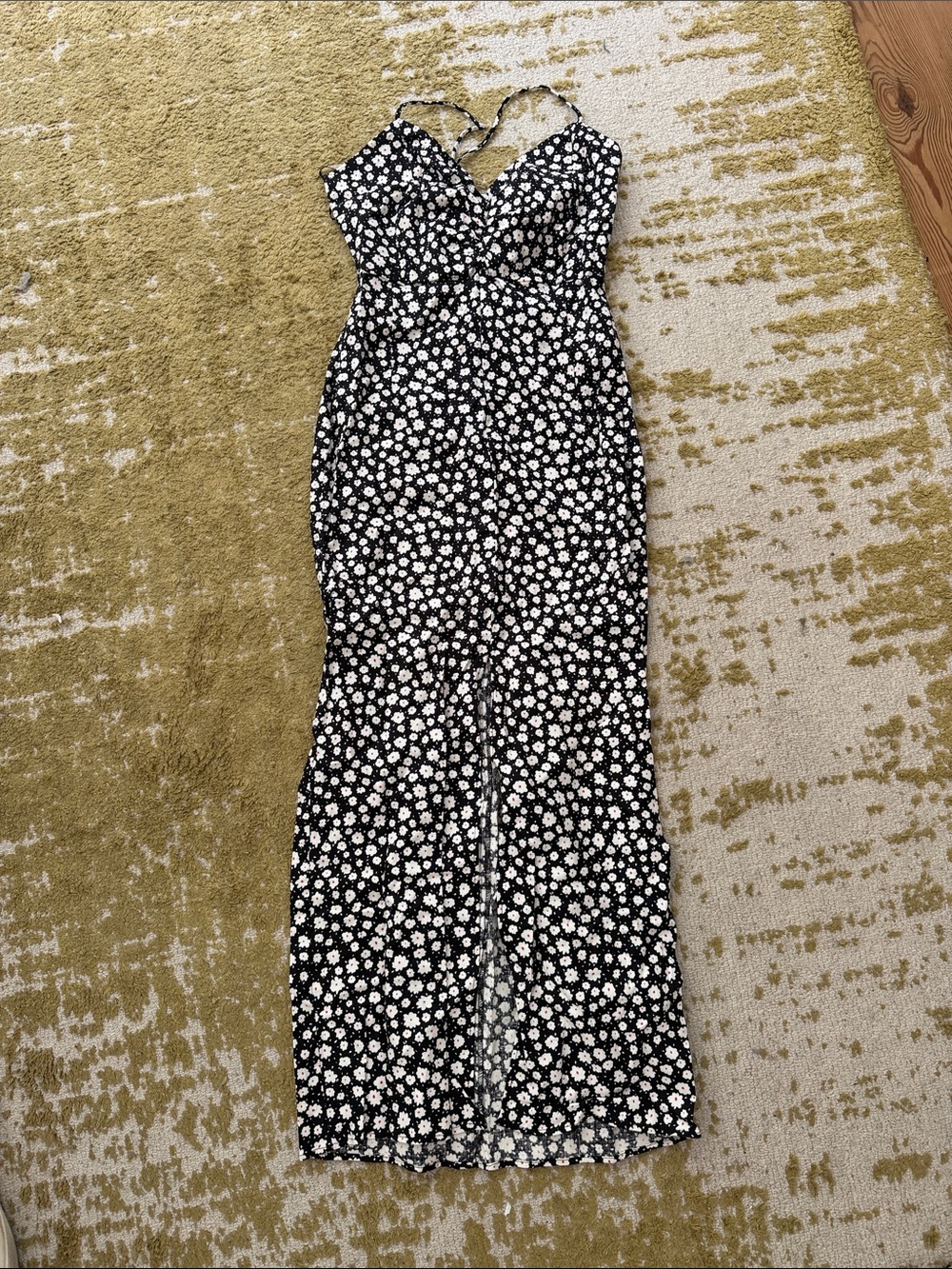 Zara Black & White Floral Midi Dress linen